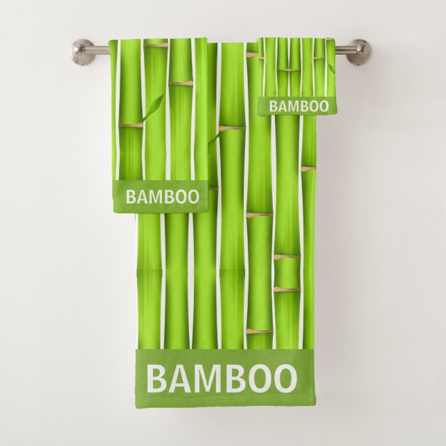 Calligraphy Modern Lucky Green Bamboo Sticks Bath Towel Set (Insitu)
