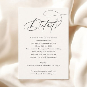 Calligraphy Monogram Beige Wedding Details Enclosure Card