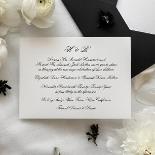 Calligraphy Monogram Black & White Classic Wedding Invitation