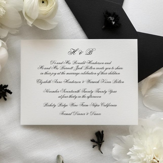Calligraphy Monogram Black & White Classic Wedding Invitation (Creator Uploaded)