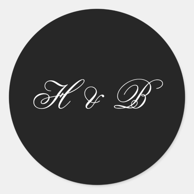 Calligraphy Monogram Black & White Classic Wedding Round Sticker (Front)