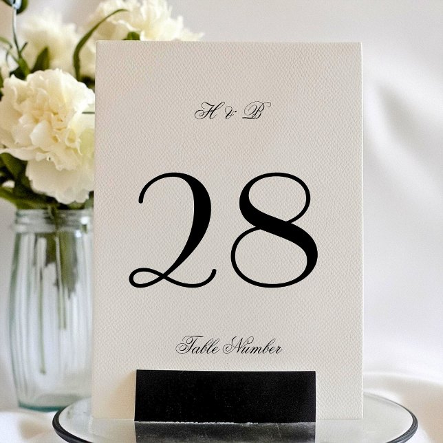 Calligraphy Monogram Black & White Formal Wedding Table Number (Creator Uploaded)