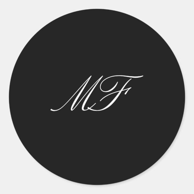Calligraphy Monogram Black White Wedding Classic Round Sticker (Front)