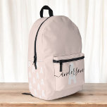 Calligraphy Monogram Blush Pink Printed Backpack<br><div class="desc">Get ready for school with this stylish personalised backpack! Featuring your name in whimsical calligraphy, beautifully overlaying your monogram in a bold, modern font, this backpack combines practicality with a unique touch. Spacious and durable, it's perfect for carrying all your essentials—from textbooks to notebooks—while showcasing your personal style. Whether for...</div>