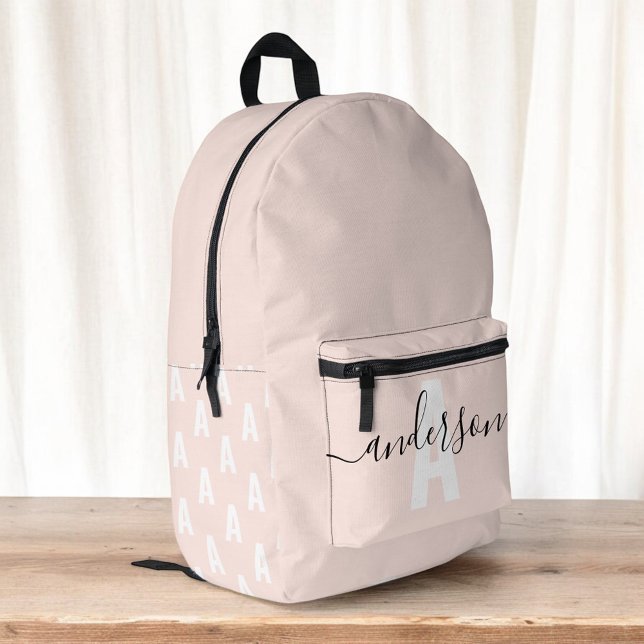 Calligraphy Monogram Blush Pink Printed Backpack (Creator Uploaded)