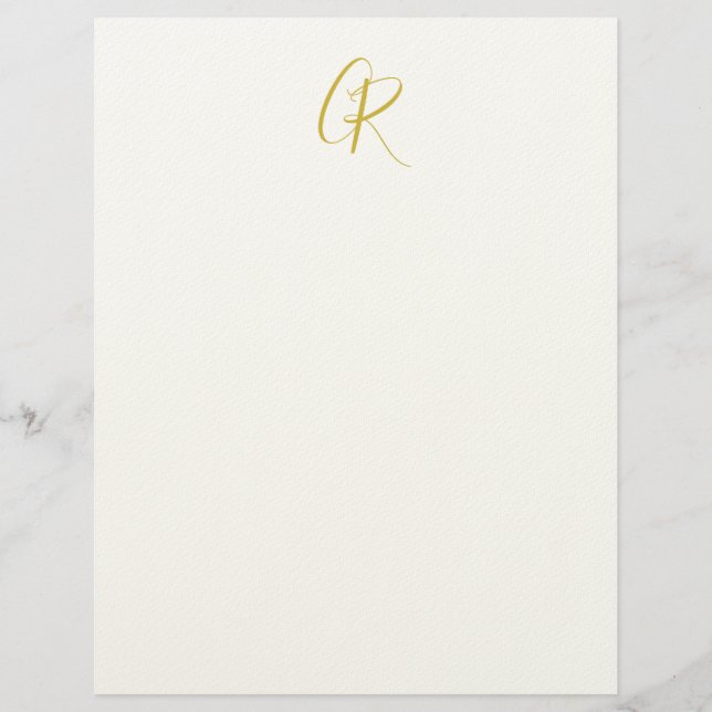 Calligraphy Monogram Gold Color Plain Modern Custom Letterhead (Front)