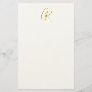 Calligraphy Monogram Gold Color Plain Modern Stationery