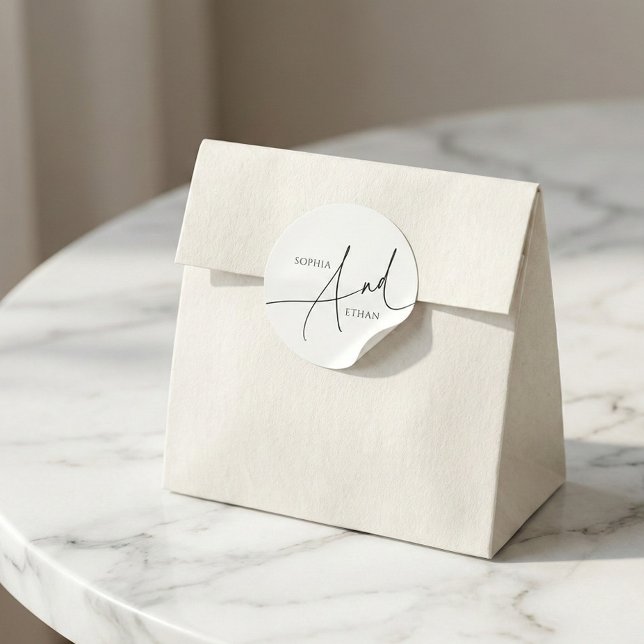 Calligraphy Monogram Minimalist Wedding Classic Round Sticker (Creator Uploaded)