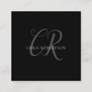 Calligraphy Monogram Name Black Grey Custom Gift Enclosure Card