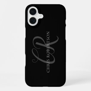 Calligraphy Monogram Name Black Grey Custom Gift iPhone 16 Plus Case