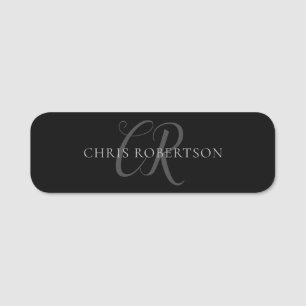Calligraphy Monogram Name Black Grey Custom Gift Name Tag