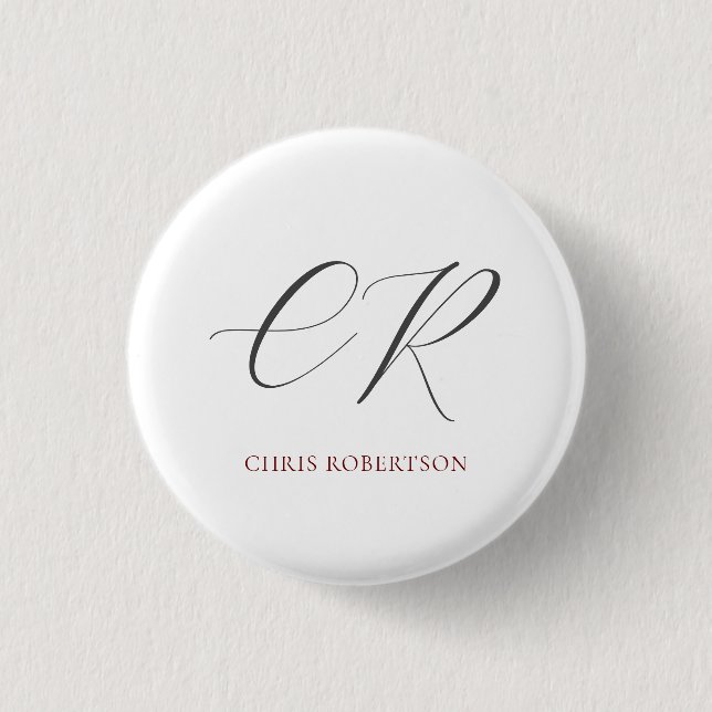 Calligraphy Monogram Name Black White Custom Gift 3 Cm Round Badge (Front)