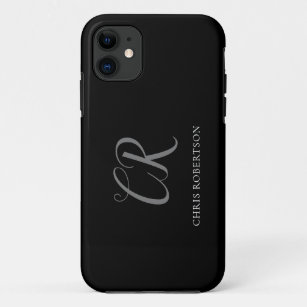 Calligraphy Monogram Name Black White Custom Gift Case-Mate iPhone Case