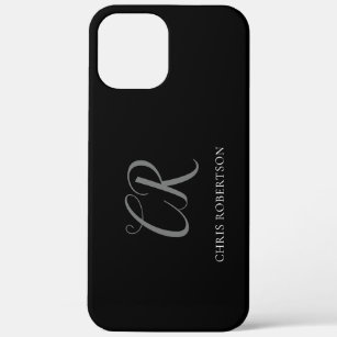 Calligraphy Monogram Name Black White Custom Gift iPhone 12 Pro Max Case