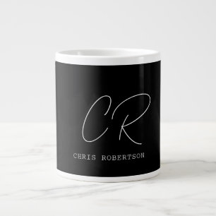 Calligraphy Monogram Name Black White Custom Gift Large Coffee Mug