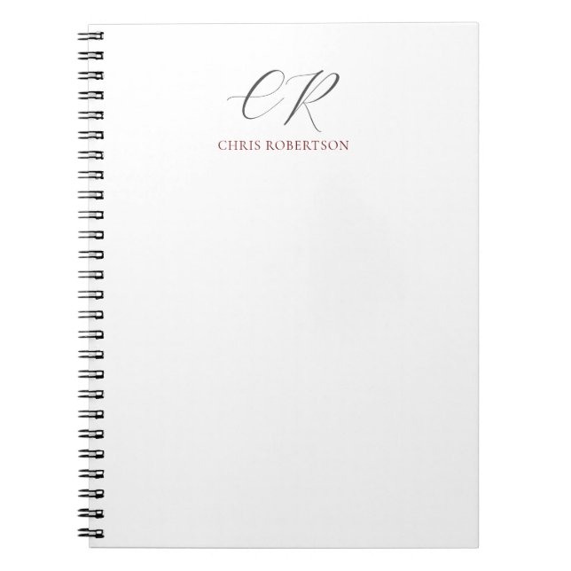 Calligraphy Monogram Name Black White Custom Gift Notebook (Front)