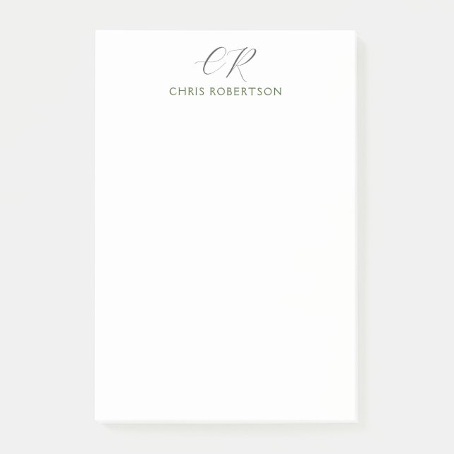 Calligraphy Monogram Name Black White Custom Gift Post-it Notes (Front)