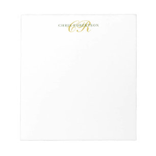 Calligraphy Monogram Name Gold Black White Color Notepad