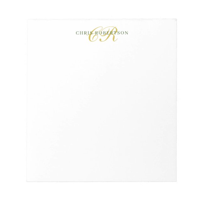 Calligraphy Monogram Name Gold Black White Color Notepad (Front)