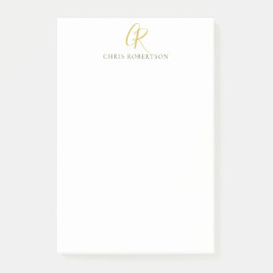 Calligraphy Monogram Name Gold Black White Color Post-it Notes