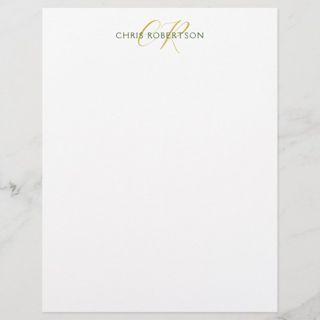 Calligraphy Monogram Name Gold Black White Custom Custom Letterhead (Front)