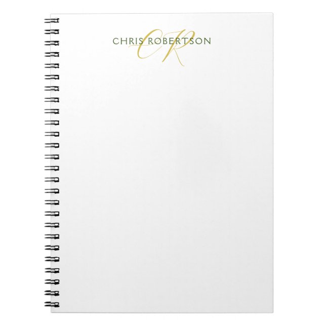 Calligraphy Monogram Name Gold Black White Custom Notebook (Front)