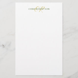 Calligraphy Monogram Name Gold Black White Custom Stationery