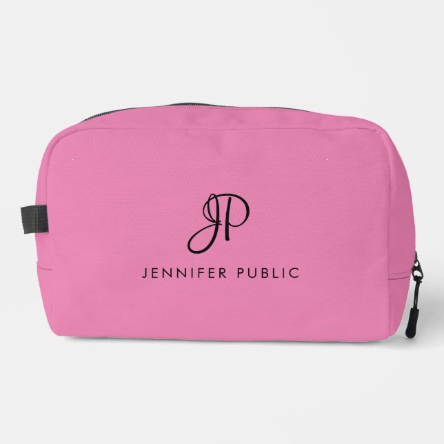 Calligraphy Monogram Pink Template Modern Cute Dopp Kit (Front)