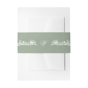 calligraphy monogram sage green botanical wedding invitation belly band