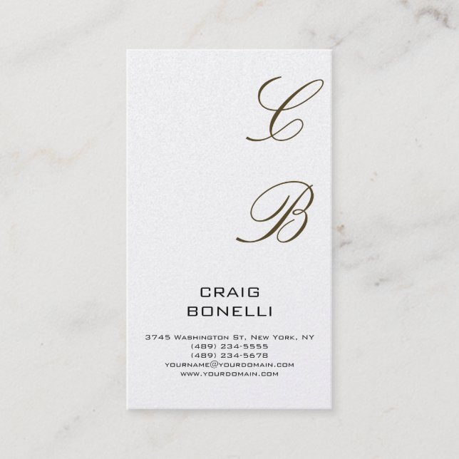 Calligraphy Monogram Vertical Plain Business Card (Front)