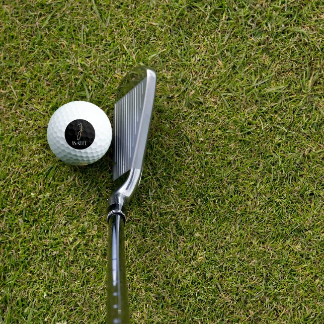 Calligraphy monogram watercolor letter I black Golf Balls (Creator Uploaded)