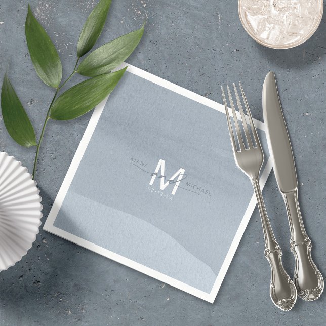Calligraphy Monogram Wedding Dusty Blue ID771 Napkin (Creator Uploaded)