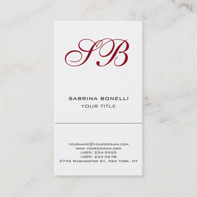 Calligraphy Monogram White Cute Business Card (Front)