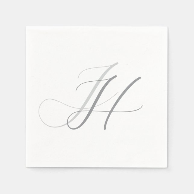 Calligraphy Monogram White Grey Plain Simple Napkin (Front)