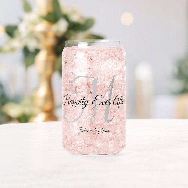 Calligraphy Monogrammed Happily Ever After Party Can Glass (Insitu (Wedding))