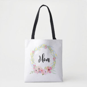Calligraphy Mum and Watercolor Floral Wreath Tote Bag