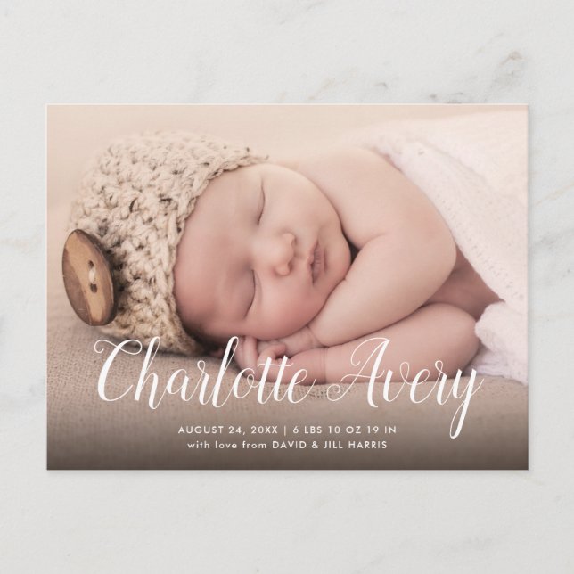 Calligraphy Name Birth Announcement Postcard (Front)