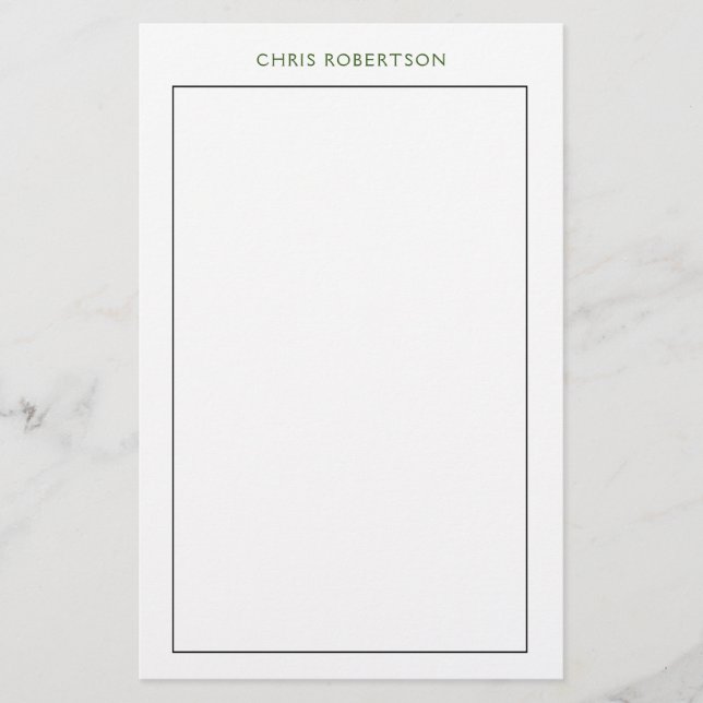Calligraphy Name Black White Custom Stationery (Front)
