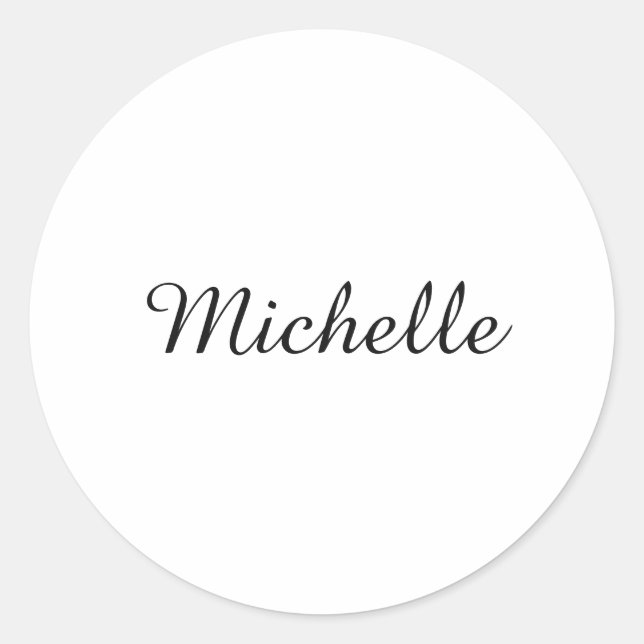 Calligraphy Name Creative Trendy White  Classic Round Sticker (Front)