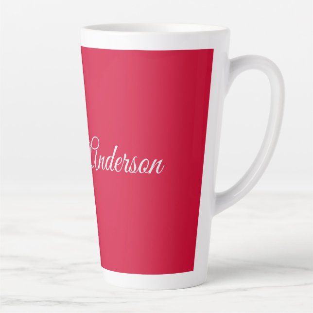 Calligraphy Name Elegant Cherry Red Personalised Latte Mug (Right)