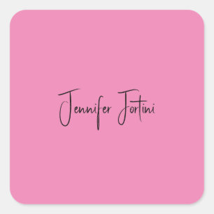 Calligraphy Name Elegant Pink Plain Simple Square Sticker