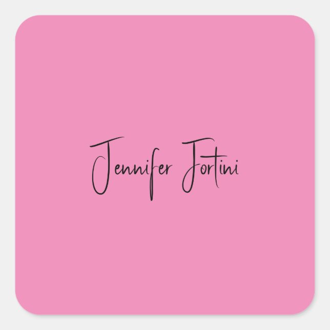 Calligraphy Name Elegant Pink Plain Simple Square Sticker (Front)