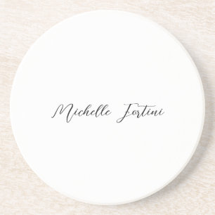 Calligraphy Name Elegant Plain Minimalist Coaster