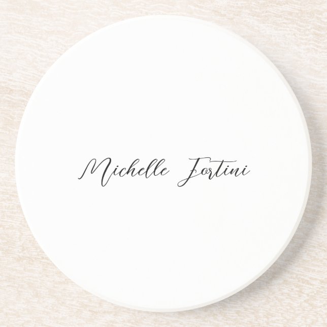 Calligraphy Name Elegant Plain Minimalist  Coaster (Front)