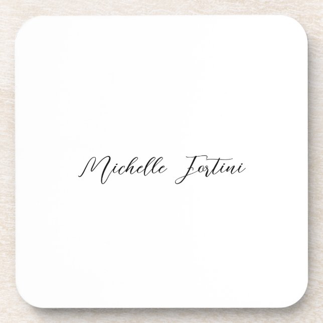 Calligraphy Name Elegant Plain Minimalist  Coaster (Front)
