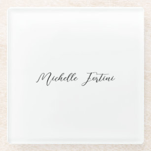 Calligraphy Name Elegant Plain Minimalist Glass Coaster