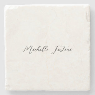 Calligraphy Name Elegant Plain Minimalist  Stone Coaster