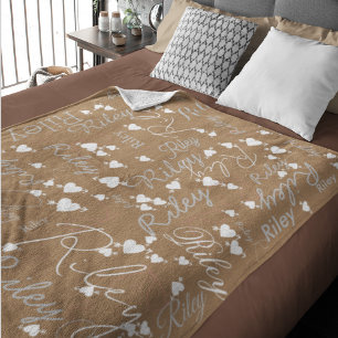 Calligraphy Name Initial White Hearts with Arrow Fleece Blanket