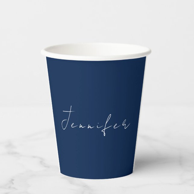 Calligraphy name professional plain dark blue paper cups (Front)