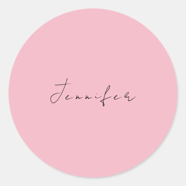 Calligraphy name professional plain pink feminine classic round sticker (Front)